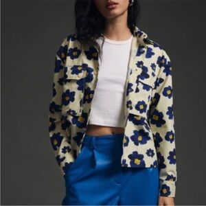 Anthropologie Floral Utility Jacket - Cream, Navy, & Yellow